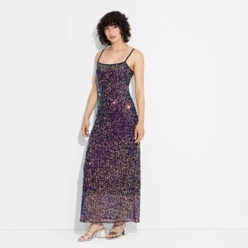 Wild Fable Women’s Sequin Maxi Dress Navy Blue - Picture 3 of 7